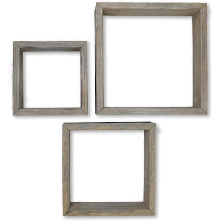 Ekena Millwork Square, Open Back, Vintage Farmhouse Shadow Box Shelves, Barnwood Decor Collection, PK3 DECR15SBSQOBGY